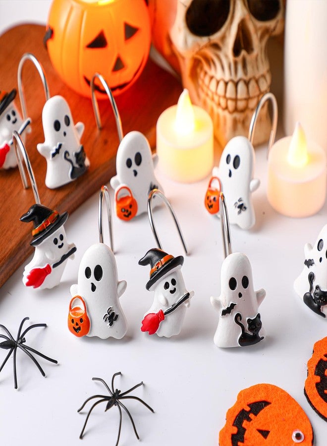 Colingmill 12 Pcs Halloween Ghost Shower Curtain Hooks Xmas Shower Curtain Hooks Halloween Bathroom Decor Rings for Bathroom Bedroom - Image 3