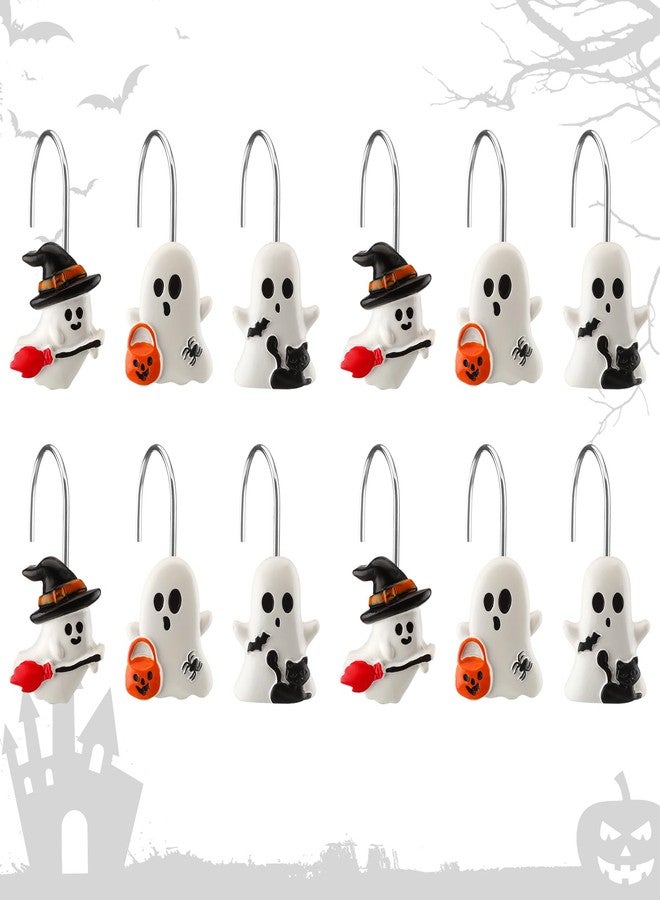 Colingmill 12 Pcs Halloween Ghost Shower Curtain Hooks Xmas Shower Curtain Hooks Halloween Bathroom Decor Rings for Bathroom Bedroom - Image 1