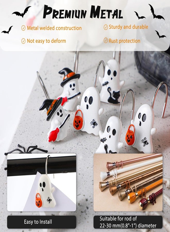 Colingmill 12 Pcs Halloween Ghost Shower Curtain Hooks Xmas Shower Curtain Hooks Halloween Bathroom Decor Rings for Bathroom Bedroom - Image 4