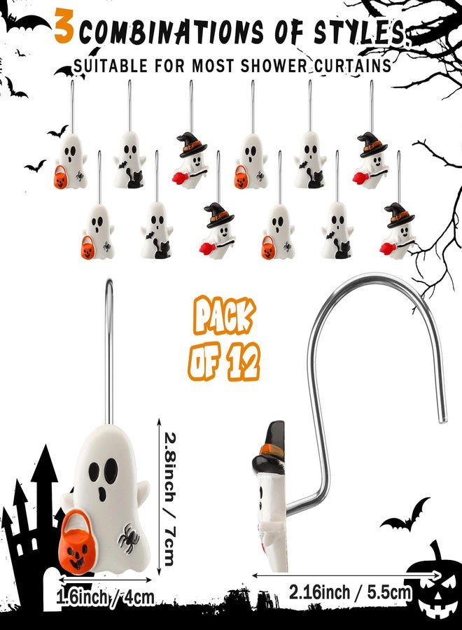 Colingmill 12 Pcs Halloween Ghost Shower Curtain Hooks Xmas Shower Curtain Hooks Halloween Bathroom Decor Rings for Bathroom Bedroom - Image 2