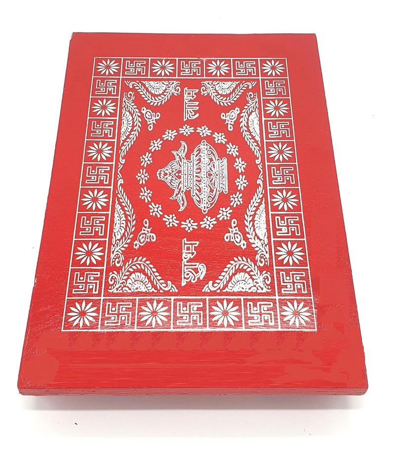 PGen Size15x21 Inch Large Painted Ganpati Puja Chowki Path Patla Chaurang Bajot Plywood Pooja Chowki - Image 1