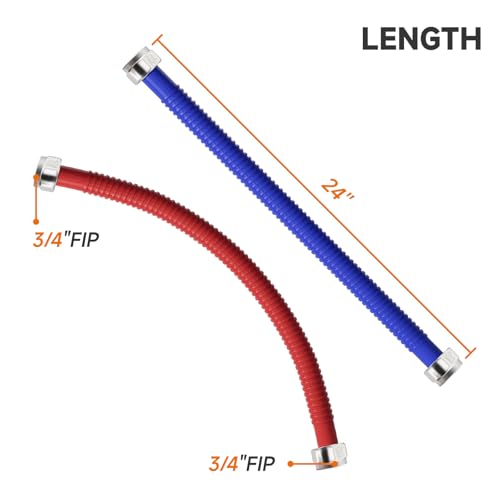 Roastove 24inch Stainless Steel Corrugated Water Heater Connector, 3/4" FIP x 3/4" FIP, Hot and Cold Color Coded, Flexible for Female Iron Water Pipes Fitting,24" Length (2 Packs) - Image 3