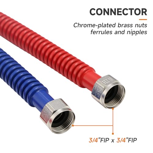 Roastove 24inch Stainless Steel Corrugated Water Heater Connector, 3/4" FIP x 3/4" FIP, Hot and Cold Color Coded, Flexible for Female Iron Water Pipes Fitting,24" Length (2 Packs) - Image 2