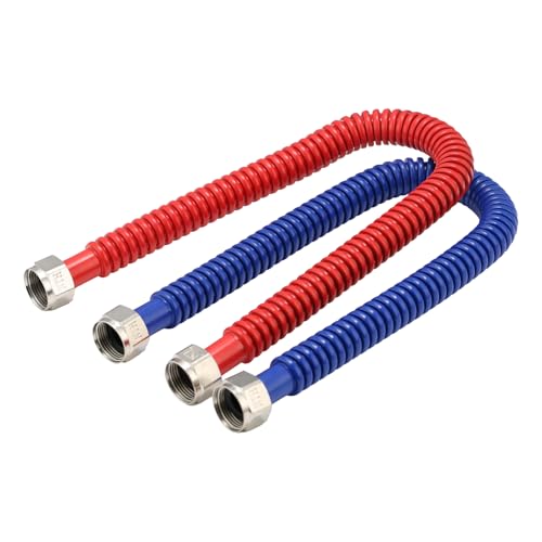 Roastove 24inch Stainless Steel Corrugated Water Heater Connector, 3/4" FIP x 3/4" FIP, Hot and Cold Color Coded, Flexible for Female Iron Water Pipes Fitting,24" Length (2 Packs) - Image 1