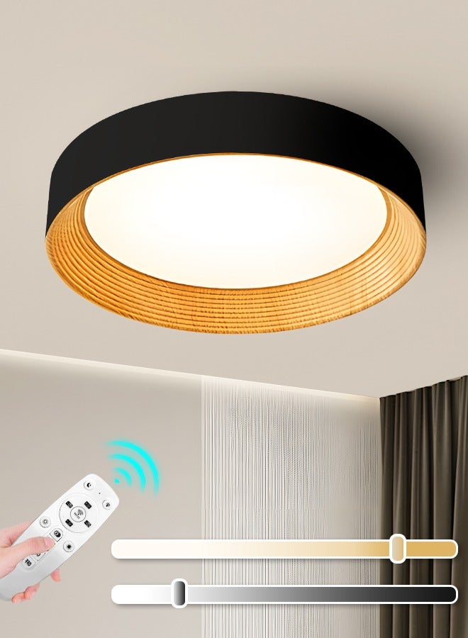 YATAI LIGHTING Modern LED Ceiling Light, Round 50cm Black and Wood Flush Mount Lamp, 36W Dimmable 3000K-6000K, Remote Control for Bedroom, Library, Drawing Room, Suitable for 10-15㎡ - Image 1