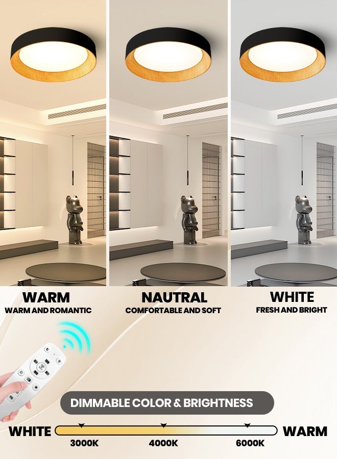 YATAI LIGHTING Modern LED Ceiling Light, Round 50cm Black and Wood Flush Mount Lamp, 36W Dimmable 3000K-6000K, Remote Control for Bedroom, Library, Drawing Room, Suitable for 10-15㎡ - Image 2