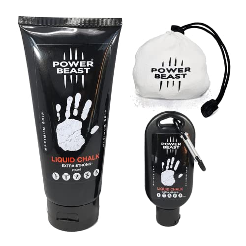 Power Beast Liquid Chalk Combo 200 + 50 ML + Chalk Ball 2.2 oz. Liquid Sports Chalk, Professional Hand Grip for Gym, Weightlifting, Rock Climbing, Gymnastics, Crossfit, Powerlifting, Pole Dance. - Image 1
