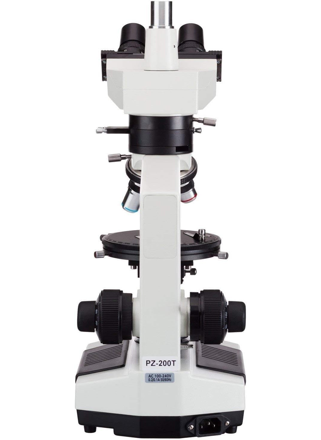 AmScope - AmScope PZ200TA Polarizing Trinocular Microscope WF10x and WF16x Eyepieces 40X640X Magnification StrainFree Plan Achromatic Objectives Polarizing and Brightfield Configurations Halogen Illumination Bertrand Lens Abbe Condenser Round Graduated Stage 110V - Image 1