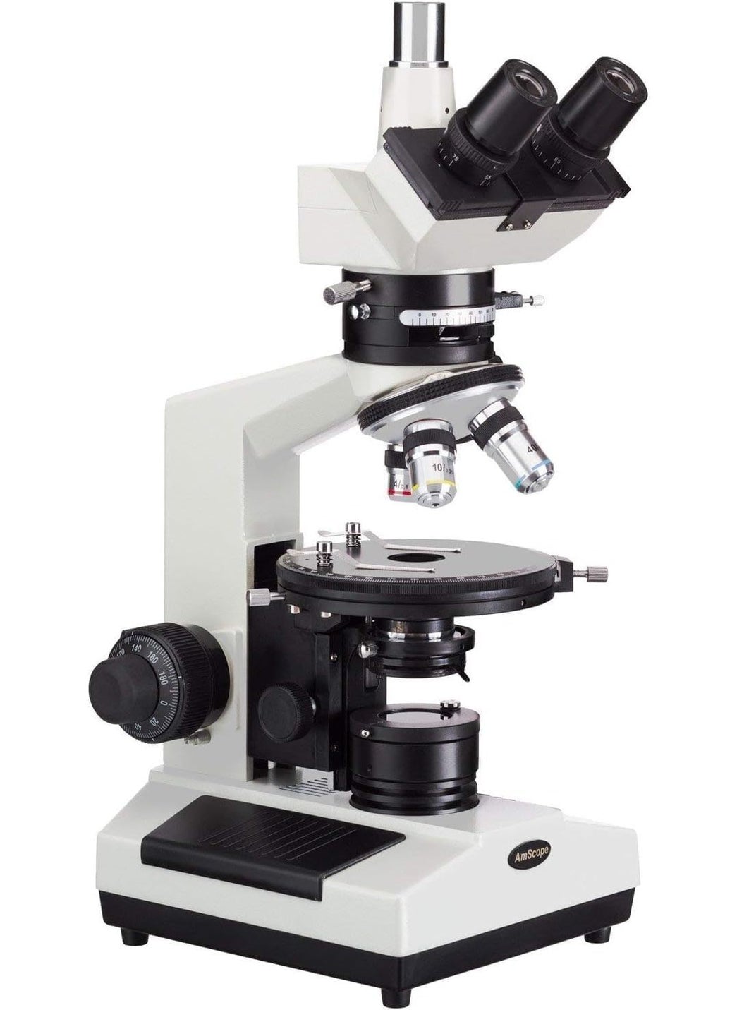 AmScope - AmScope PZ200TA Polarizing Trinocular Microscope WF10x and WF16x Eyepieces 40X640X Magnification StrainFree Plan Achromatic Objectives Polarizing and Brightfield Configurations Halogen Illumination Bertrand Lens Abbe Condenser Round Graduated Stage 110V - Image 1