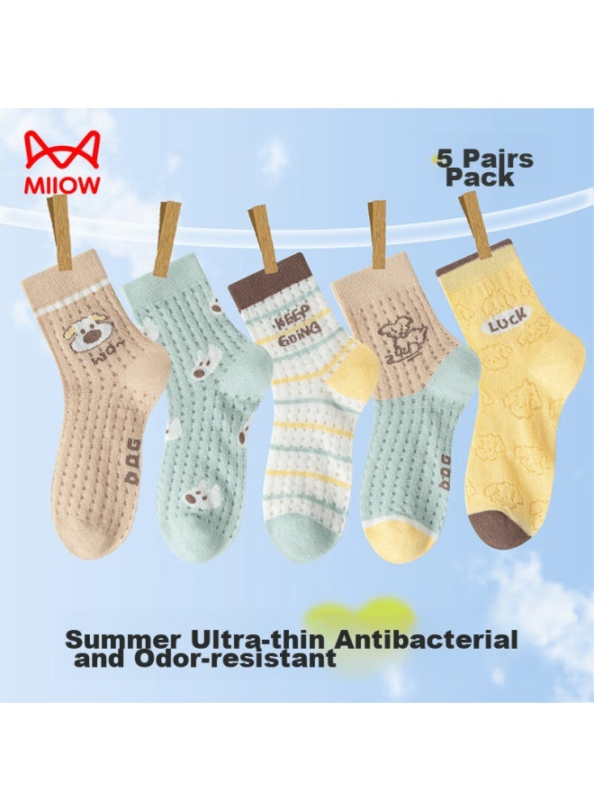 MIIOW Children's Socks Summer Boys Thin Breathable Mesh Socks Cartoon Student Sports Mid-calf Socks For Older Kids 5 Pairs - Image 3