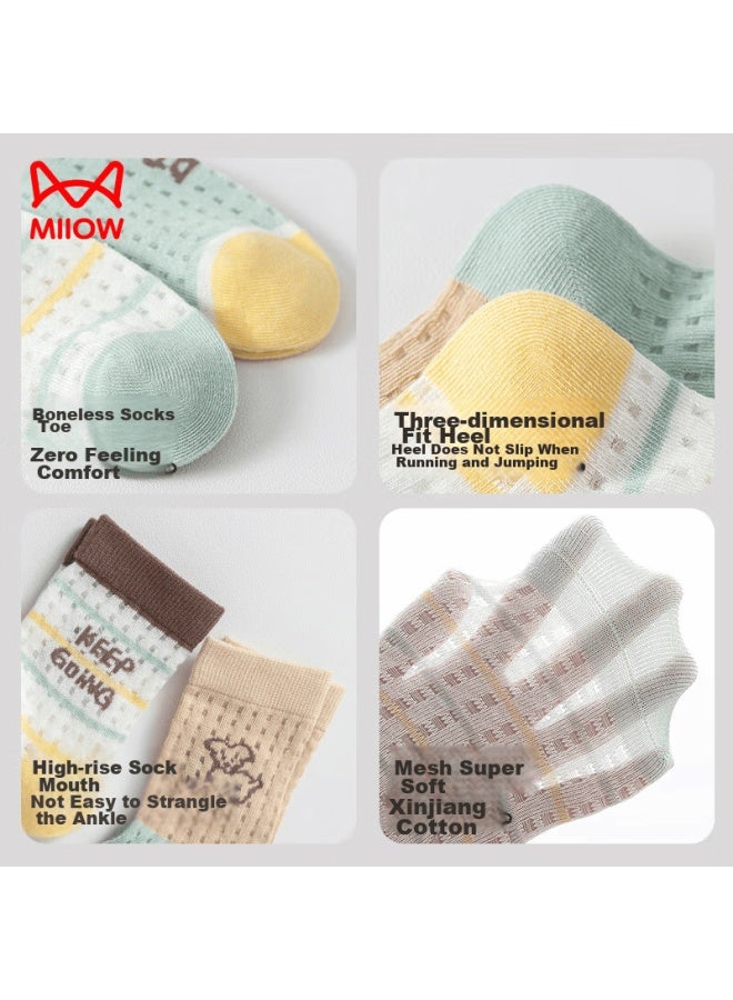 MIIOW Children's Socks Summer Boys Thin Breathable Mesh Socks Cartoon Student Sports Mid-calf Socks For Older Kids 5 Pairs - Image 5