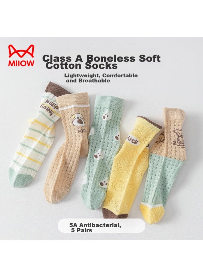 MIIOW Children's Socks Summer Boys Thin Breathable Mesh Socks Cartoon Student Sports Mid-calf Socks For Older Kids 5 Pairs - Image 2
