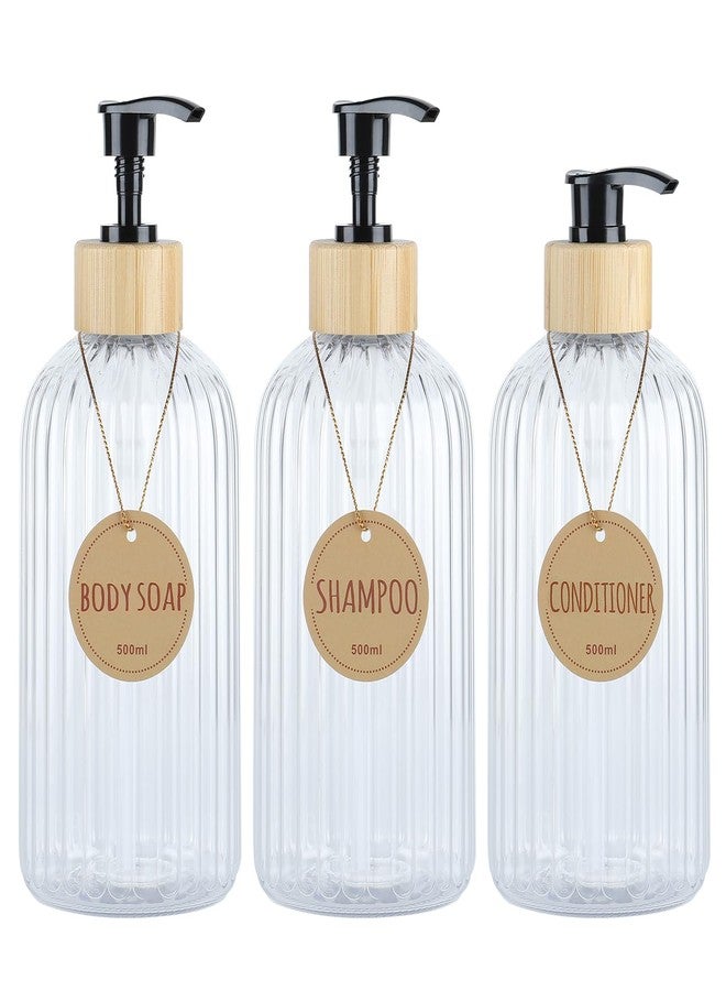 DEROANBOTT A set of Three Shampoo and Shower gel Dispensers, Reusable Shower Soap Dispenser - Large Capacity 16.9 ounces, Empty Plastic Bottle Shower Soap Dispenser With Waterproof label - Image 1