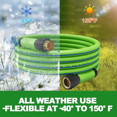 YOTOO Heavy Duty Hybrid Garden Hose 5/8-Inch by 50-Feet 150 PSI Water Hose, Kink Resistant, Flexible with Swivel Grip Handle and 3/4" GHT Solid Brass Fittings, Green+Blue - Image 4