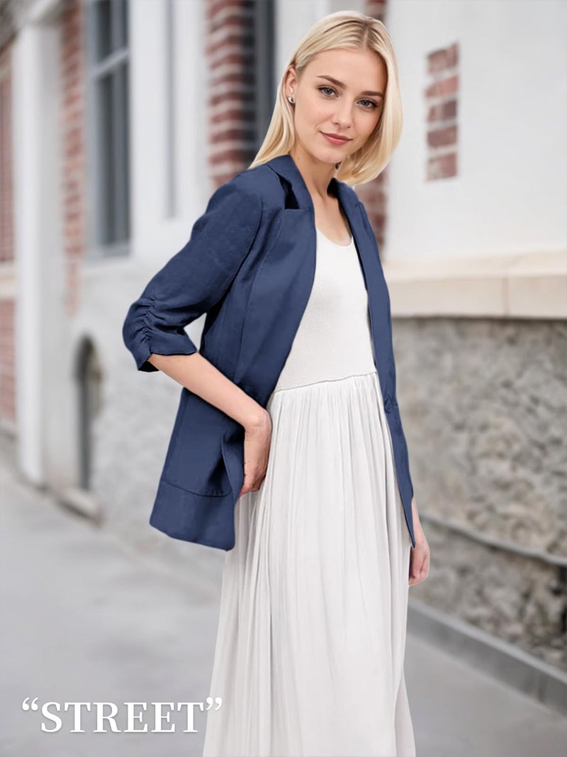Mina Self Womens Fashion Casual Light Jacket Shirts for Women Dressy Casual Ladies Business Cute Women's Cardigans Blue S - Image 4