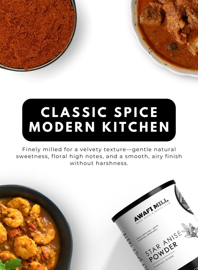 أباميك مسحوق اليانسون النجمي (Illicium verum) من أوافي ميل | توابل عطرية مطحونة ناعماً للبرياني والشاي والمخبوزات والوصفات الصينية - 100 غرام | 3.5 أونصة - Image 4