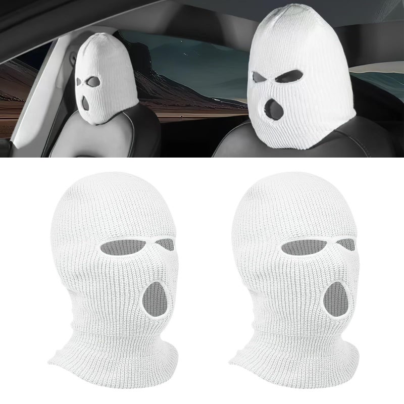 Wogomz 2PCS Car Headrest Cover, Personalized Funny Automotive Seat Headrest Mask Cover, Full Face Ski Mask Front Headrest Protector, Universal Interior Seat Decoration for Most Cars - Image 1