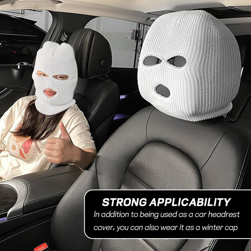 Wogomz 2PCS Car Headrest Cover, Personalized Funny Automotive Seat Headrest Mask Cover, Full Face Ski Mask Front Headrest Protector, Universal Interior Seat Decoration for Most Cars - Image 5