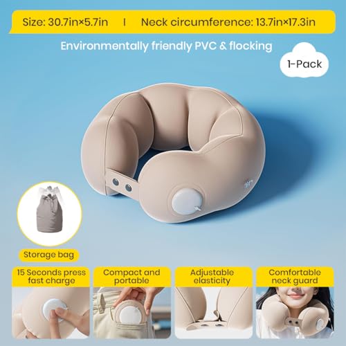 HANNEA® Inflatable Travel Pillow for Airplane, Soft Velvet Inflatable Travel Neck Pillow for Airplanes, Train, Car, Home and Office - Image 2