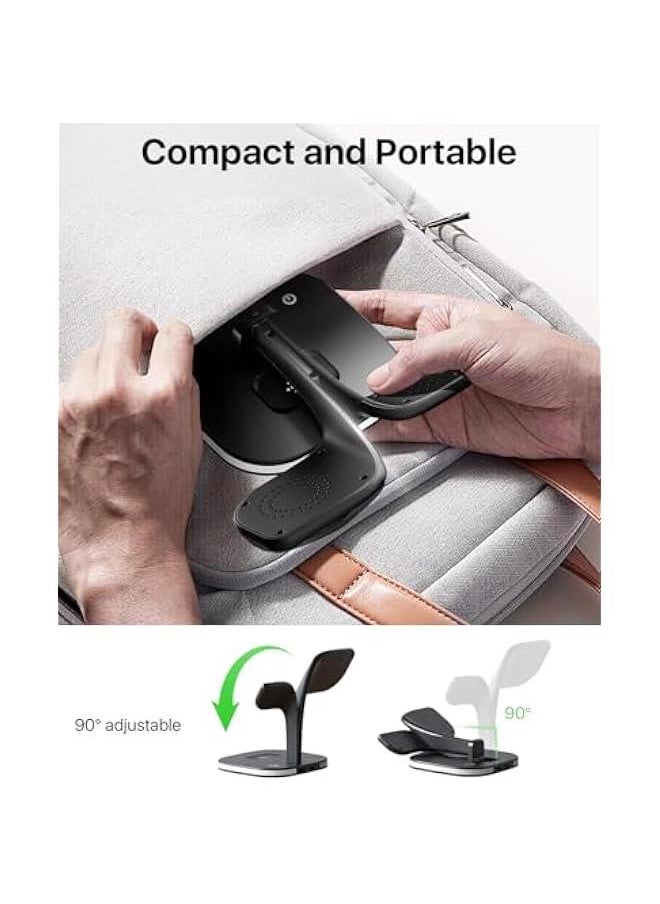 Wireless Charging Station for Magsafe Charger,Charging Station for Multiple Devices,Wireless Charger for iPhone 16/15/14/13/12 Series,Apple Watch Series 1-9,AirPods with LED and Adapter (Black)