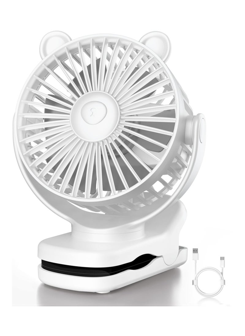 sokany Portable Clip on Fan, Small Desk Fan Battery Operated, 360° Rotation, Bear Design, 3 Speed, Mini Table Fan USB Rechargeable, For Home Office Outdoor Travel (White)  - Image 1