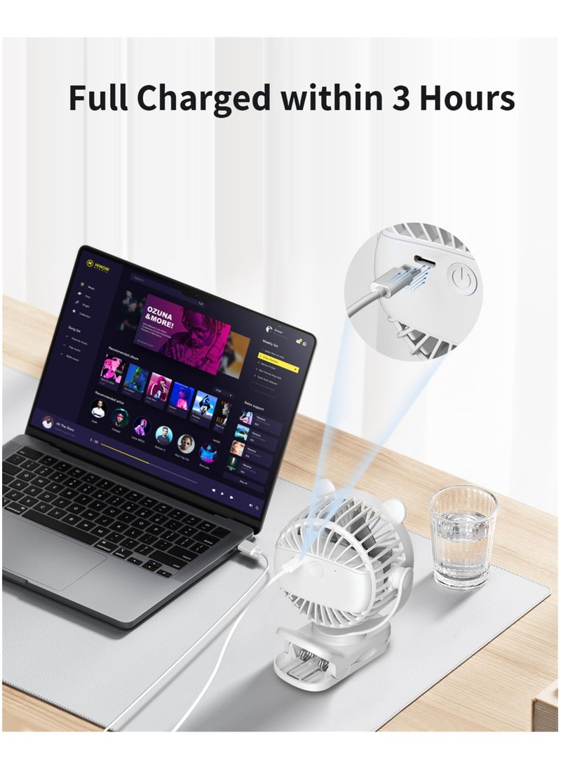 sokany Portable Clip on Fan, Small Desk Fan Battery Operated, 360° Rotation, Bear Design, 3 Speed, Mini Table Fan USB Rechargeable, For Home Office Outdoor Travel (White)  - Image 3