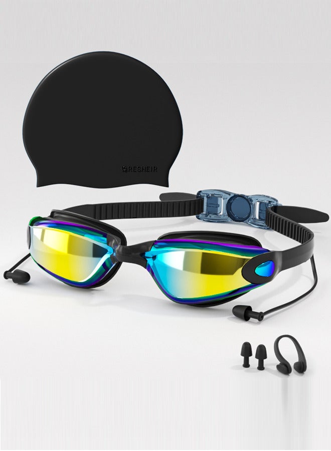 Generic Swimming Goggles Professional Waterproof - Anti Fog Swimming Goggles With Ultra Wide And Crystal Clear View and UV Protection - Swim Goggles Comes with Earplugs，Swimming Cap Set for Women, Men 