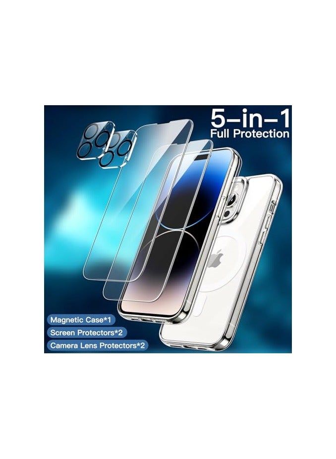جي تيك حافظة JETech 5 في 1 مغناطيسية لهاتف iPhone 14 Pro مقاس 6.1 بوصة مع واقي شاشة من الزجاج المقوى وواقي عدسة الكاميرا، متوافق مع MagSafe، غطاء هاتف ممتص للصدمات (شفاف) - Image 5