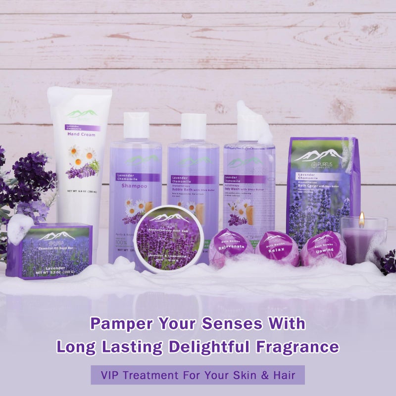Purelis Lavender Spa Gift Basket for Birthday Gifts for Women, Beauty Basket Home Spa Basket 20 pc Set Includes Body Lotion, Bath Bombs & More! Spa Gifts for Her - Image 2