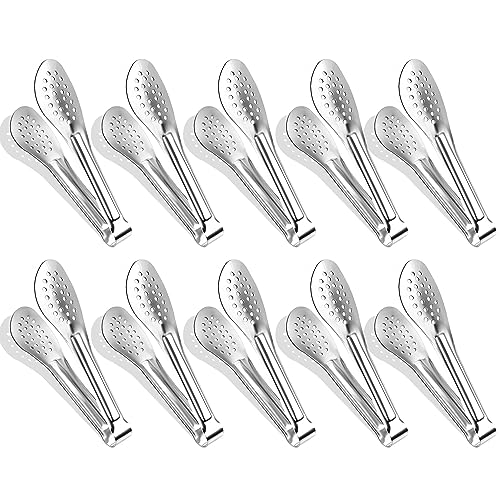 XEVOM 10PCS Serving Tongs, Small Kitchen Tongs,XEVOM Stainless Steel small Appetizer Tongs Mini Sugar Ice (5 Inch) - Image 1