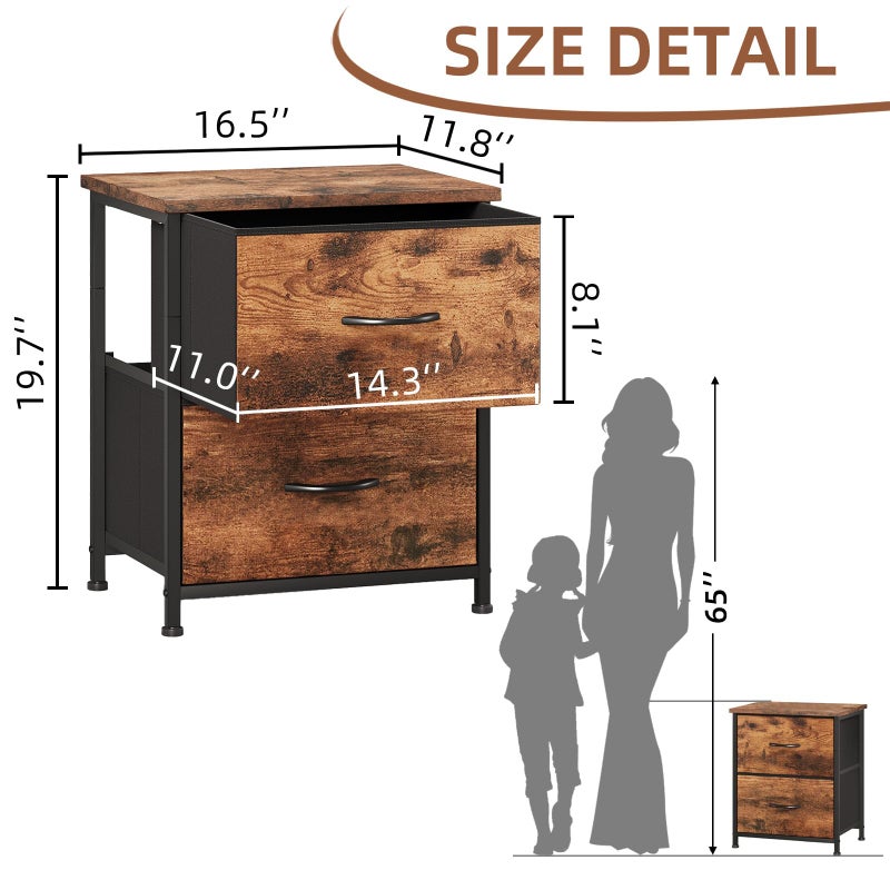Somdot Nightstand, Small Dresser for Bedroom with 2 Drawers, Bedside Table Night Stand End Table with Fabric Bins for Bedroom Kids Closet Dorm Guest Room, Wood Grain Print - Image 3