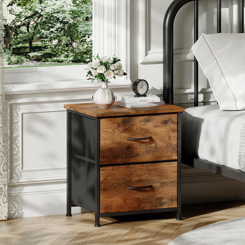Somdot Nightstand, Small Dresser for Bedroom with 2 Drawers, Bedside Table Night Stand End Table with Fabric Bins for Bedroom Kids Closet Dorm Guest Room, Wood Grain Print - Image 2