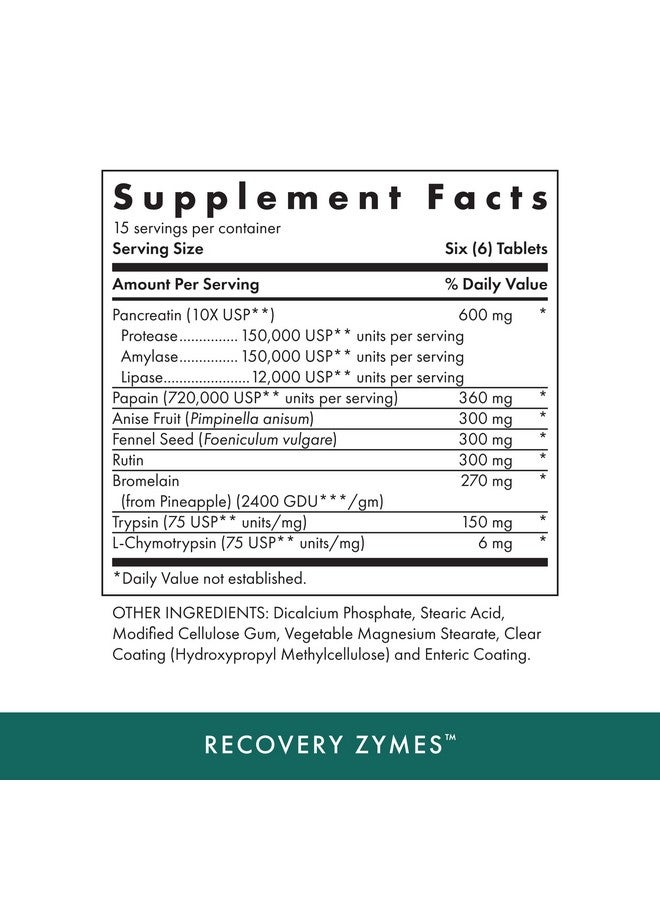 مايكلز برامج العلاج الطبيعي من MICHAEL'S Health Recovery Zymes - 90 قرصًا مغلفًا معويًا ثابت الحموضة - مكمل إنزيمي بروتيني - يدعم الاستجابة الطبيعية للالتهابات - 15 وجبة - Image 2