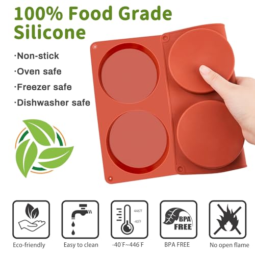 JOERSH 2-PK Silicone Egg Mold for Breakfast Sandwiches 4 Inch Round Muffin Top/Egg Pan, Oven Baking Silicone Molds for Hamburger Buns, English Muffins, Pancakes, Eggs Patty Bites - Image 3