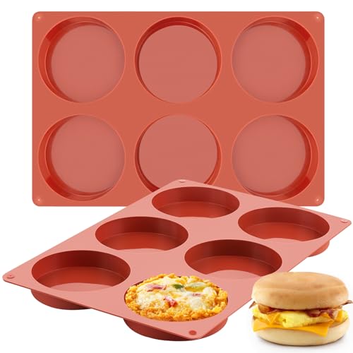 JOERSH 2-PK Silicone Egg Mold for Breakfast Sandwiches 4 Inch Round Muffin Top/Egg Pan, Oven Baking Silicone Molds for Hamburger Buns, English Muffins, Pancakes, Eggs Patty Bites - Image 1