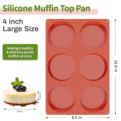 JOERSH 2-PK Silicone Egg Mold for Breakfast Sandwiches 4 Inch Round Muffin Top/Egg Pan, Oven Baking Silicone Molds for Hamburger Buns, English Muffins, Pancakes, Eggs Patty Bites - Image 2