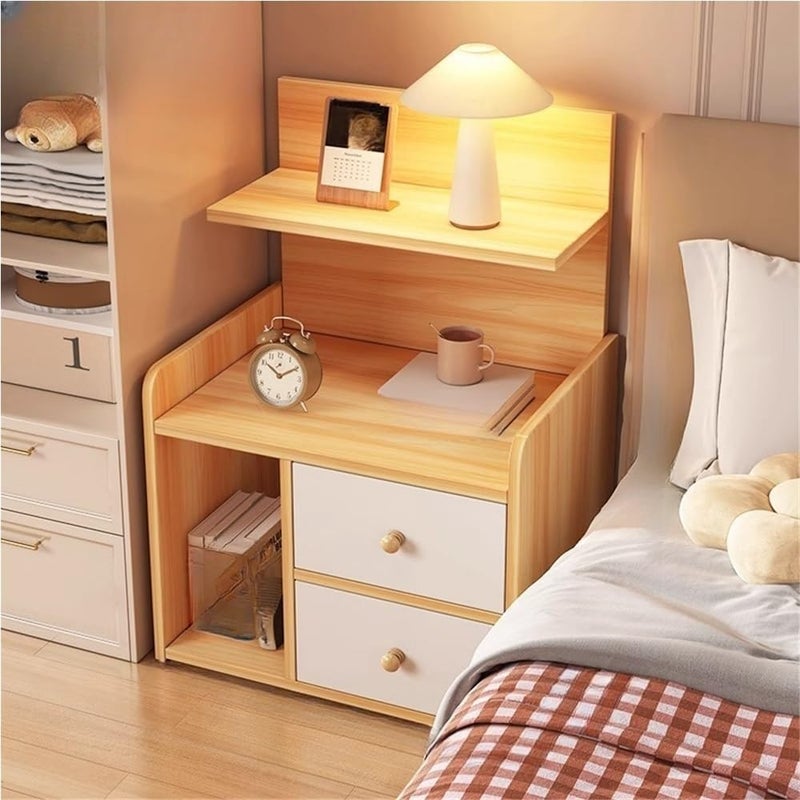 NIUB Minimalist Bedside Table, 42×26×60cm Walnut Bedside Nightstand with 2 Drawers and 1 Open Shelf, Thickened Wooden Bedroom Storage Cabinet, Bedside Cabinet - Rounded Corners for Home, Office, Dormitory - Image 3