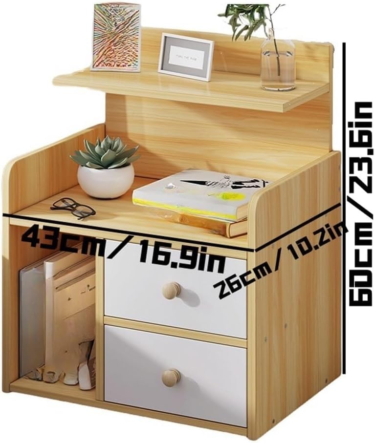 NIUB Minimalist Bedside Table, 42×26×60cm Walnut Bedside Nightstand with 2 Drawers and 1 Open Shelf, Thickened Wooden Bedroom Storage Cabinet, Bedside Cabinet - Rounded Corners for Home, Office, Dormitory - Image 2