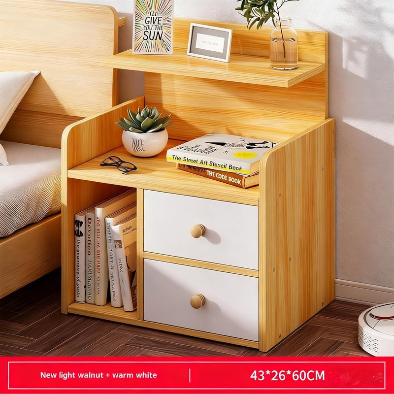 NIUB Minimalist Bedside Table, 42×26×60cm Walnut Bedside Nightstand with 2 Drawers and 1 Open Shelf, Thickened Wooden Bedroom Storage Cabinet, Bedside Cabinet - Rounded Corners for Home, Office, Dormitory - Image 4