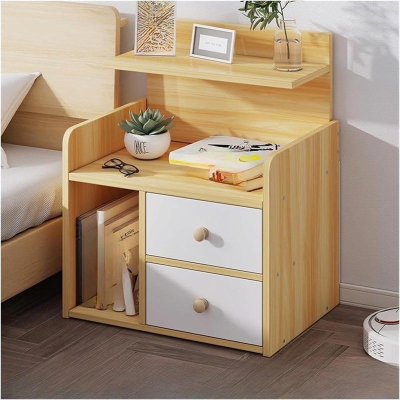 NIUB Minimalist Bedside Table, 42×26×60cm Walnut Bedside Nightstand with 2 Drawers and 1 Open Shelf, Thickened Wooden Bedroom Storage Cabinet, Bedside Cabinet - Rounded Corners for Home, Office, Dormitory - Image 1