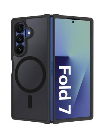 Magnetic Case for Samsung Galaxy Fold 7 5G 2025, Compatible with MagSafe, Translucent Matte Ultra Slim Shockproof Anti-Slip Protective Phone Cover for Fold7 - Black
