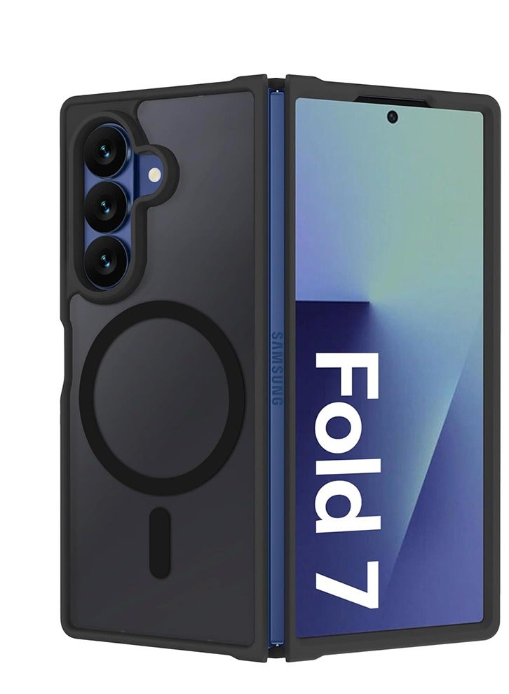 Tersely Magnetic Case for Samsung Galaxy Fold 7 5G 2025, Compatible with MagSafe, Translucent Matte Ultra Slim Shockproof Anti-Slip Protective Phone Cover for Fold7 - Black