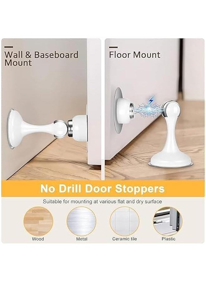 HOOKOR Magnetic Door Stoppers 2 Pack, Stainless Steel Door Stops for Wall and Floor Mounting, Door Holder Keep Door Open, No Drilling Door Stop with 3D Adhesive Tapes (White)  - Image 2