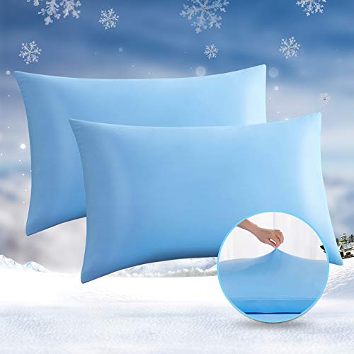 Avolare Cooling Pillow Cases, Arc-Chill Q-max>0.5 Cool Pillowcases for Hot Sleepers, Soft Silky 20" x 30" Summer Pillow Cover with Zipper (Blue, Standard & Queen Size) - Image 1