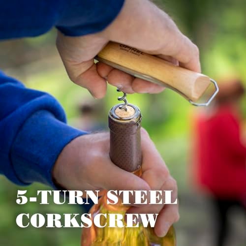 Opinel No. 10 Stainless Steel Corkscrew Wine and Cheese Folding Knife, Integrated Corkscrew + Bottle Opener, Beechwood Handle - Picnic Pocket Knife Made in France (Updated Version) - Image 5