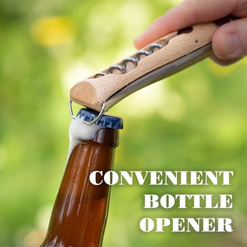 Opinel No. 10 Stainless Steel Corkscrew Wine and Cheese Folding Knife, Integrated Corkscrew + Bottle Opener, Beechwood Handle - Picnic Pocket Knife Made in France (Updated Version) - Image 4