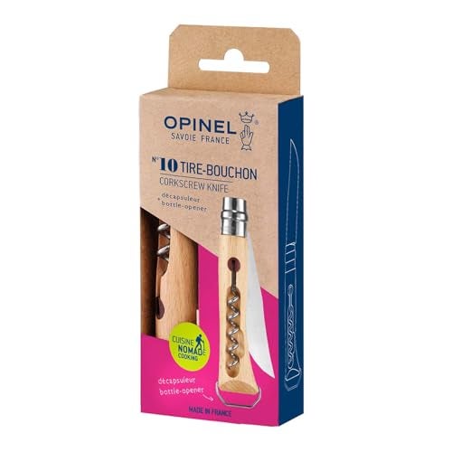 Opinel No. 10 Stainless Steel Corkscrew Wine and Cheese Folding Knife, Integrated Corkscrew + Bottle Opener, Beechwood Handle - Picnic Pocket Knife Made in France (Updated Version) - Image 2