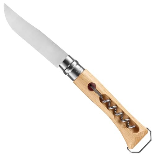 Opinel No. 10 Stainless Steel Corkscrew Wine and Cheese Folding Knife, Integrated Corkscrew + Bottle Opener, Beechwood Handle - Picnic Pocket Knife Made in France (Updated Version) - Image 1