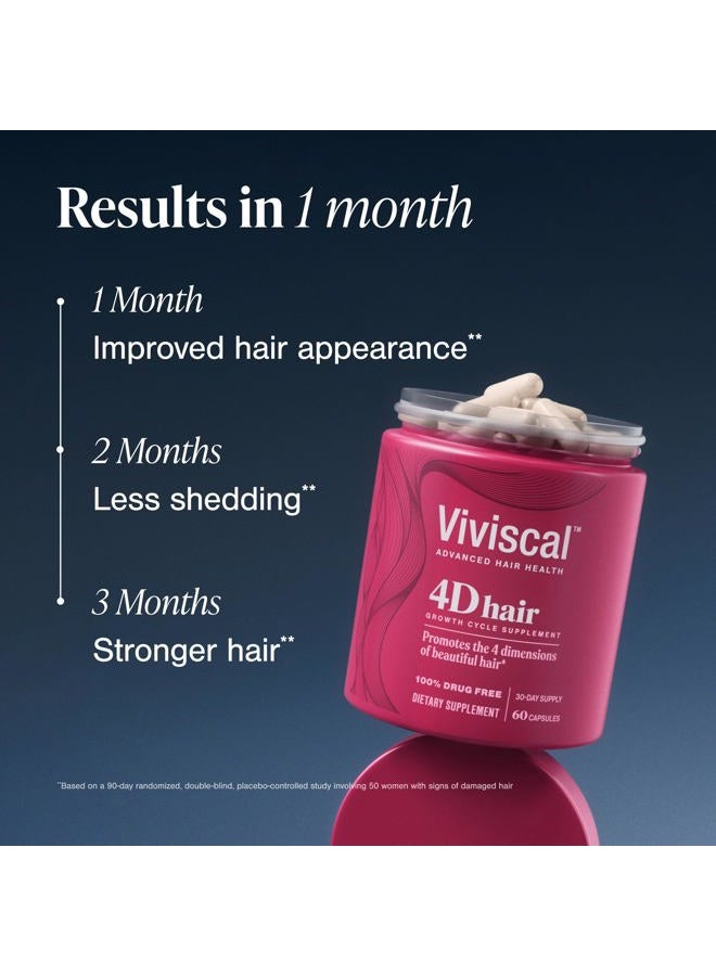 Viviscal مكملات دورة نمو الشعر 4D للنساء لشعر كامل وقوي وصحي؛ مصنوعة من الكيراتين وفيتامين A والبيوتين والزنك، إمداد لمدة 30 يومًا، 60 حبة - Image 2
