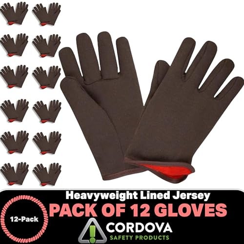 Cordova 1600 Red Lined Gloves, Slip-On Style, Brown Jersey, Large, 12-Pack - Image 4